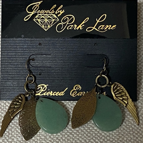 Park Lane Green & Gold Tone Earrings Filigree Dangle Wire NEW - Picture 2 of 3